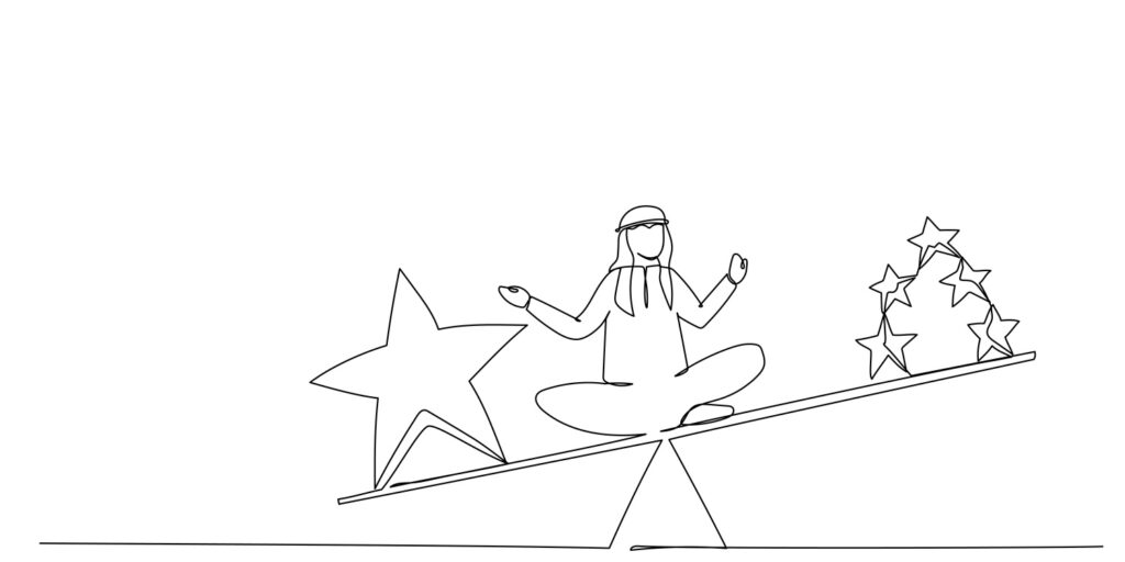 An Graphic Image Of A Person On A Seesaw With One Giant Start Outweigh A Bunch Of Little Stars. Quality Over Quantity.