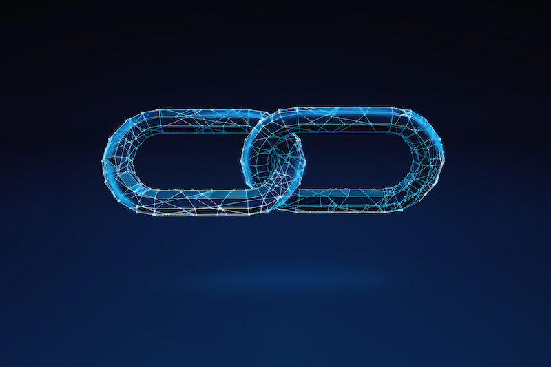 Two pieces of a chain with light effects. 3D Rendering