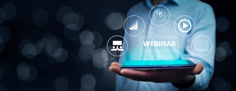 Webinar icon with person holding a tablet