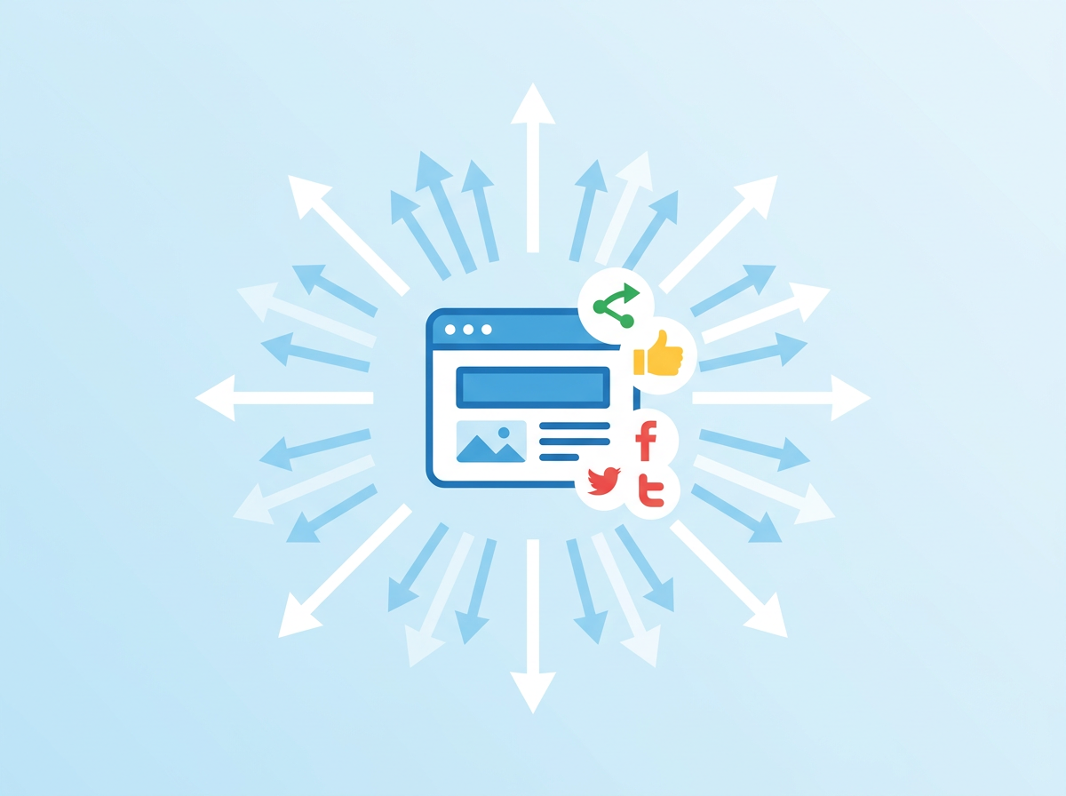 A Stylized, Simple Icon Representing A Web Page Or Digital Asset, With Small, Distinct Social Media Icons (Like A Share Symbo