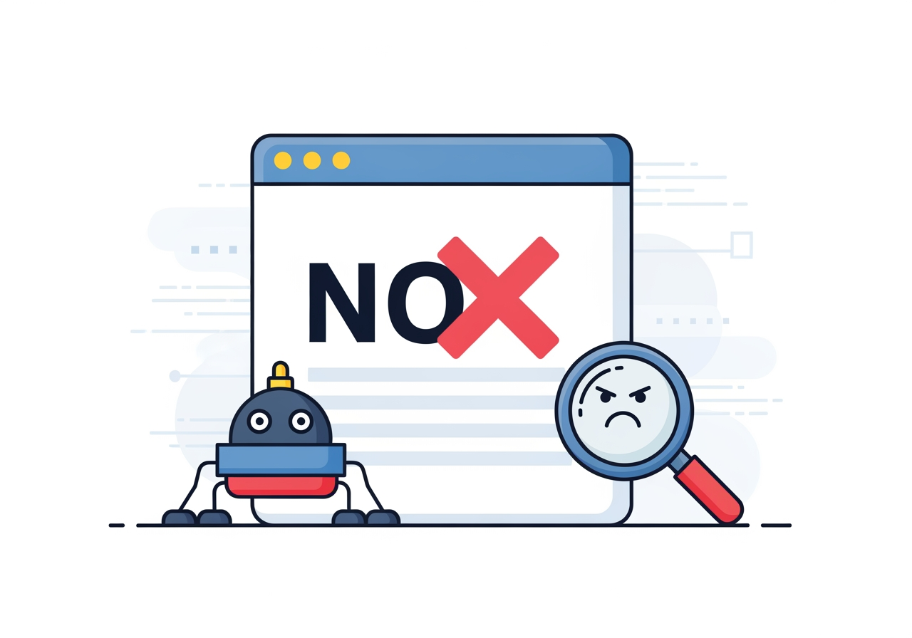 When Not To Create Linkable Assets 4 A Stylized Illustration Of A Web Page Or Content Block With A Prominent 'No' Symbol Or A Red 'X' Over It, And A Smaller, Sepa
