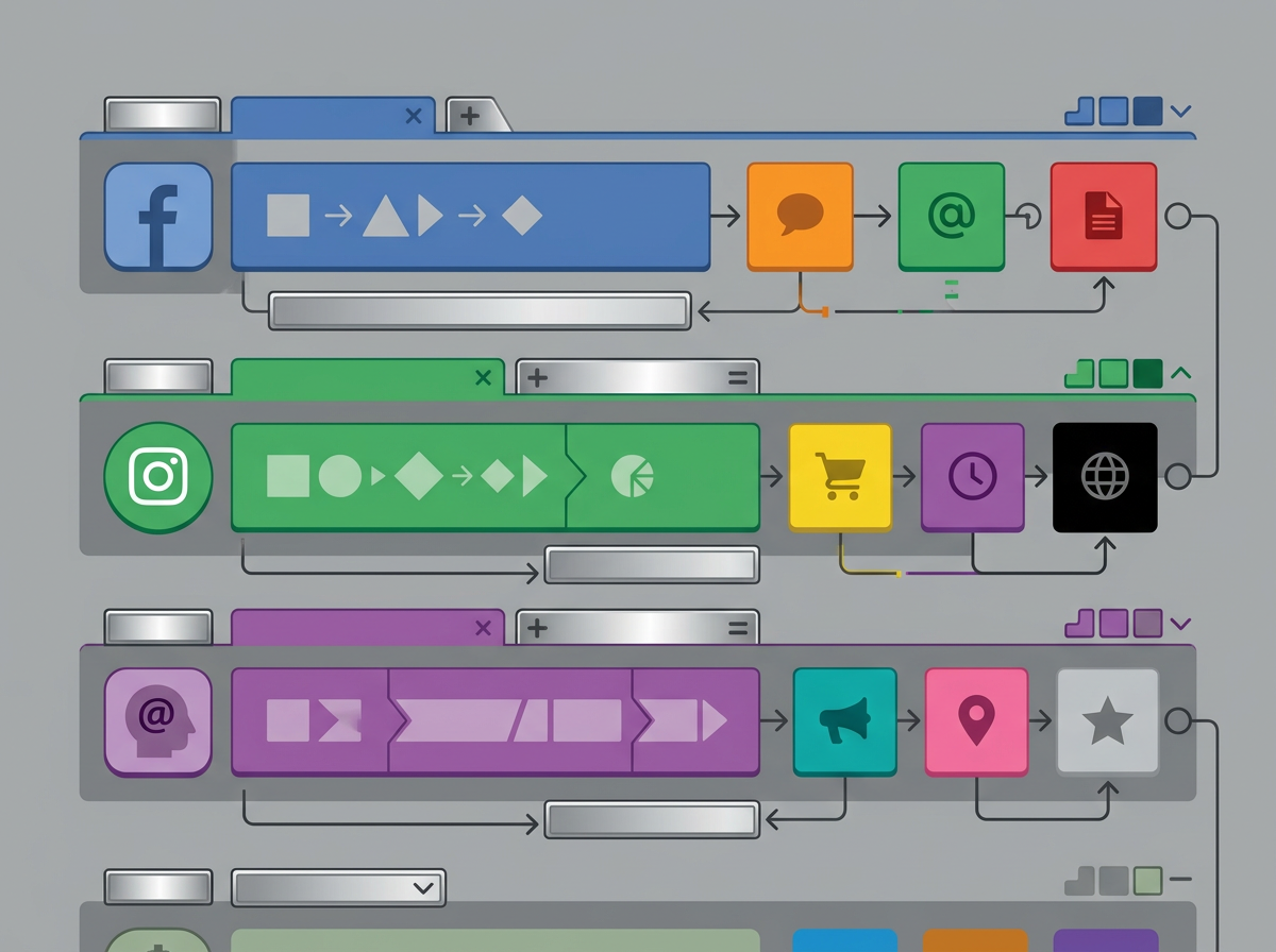 A Series Of Distinct, Stylized Url Patterns, Each Represented As A Horizontal Block With A Different Color, Followed By Small